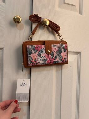 Floral Crossbody Wallet in Brown and Pink